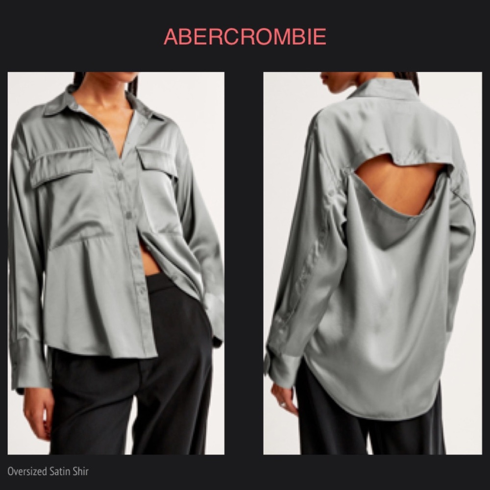 ABERCROMBIE & FITCH Oversized Satin Button-Up Shirt